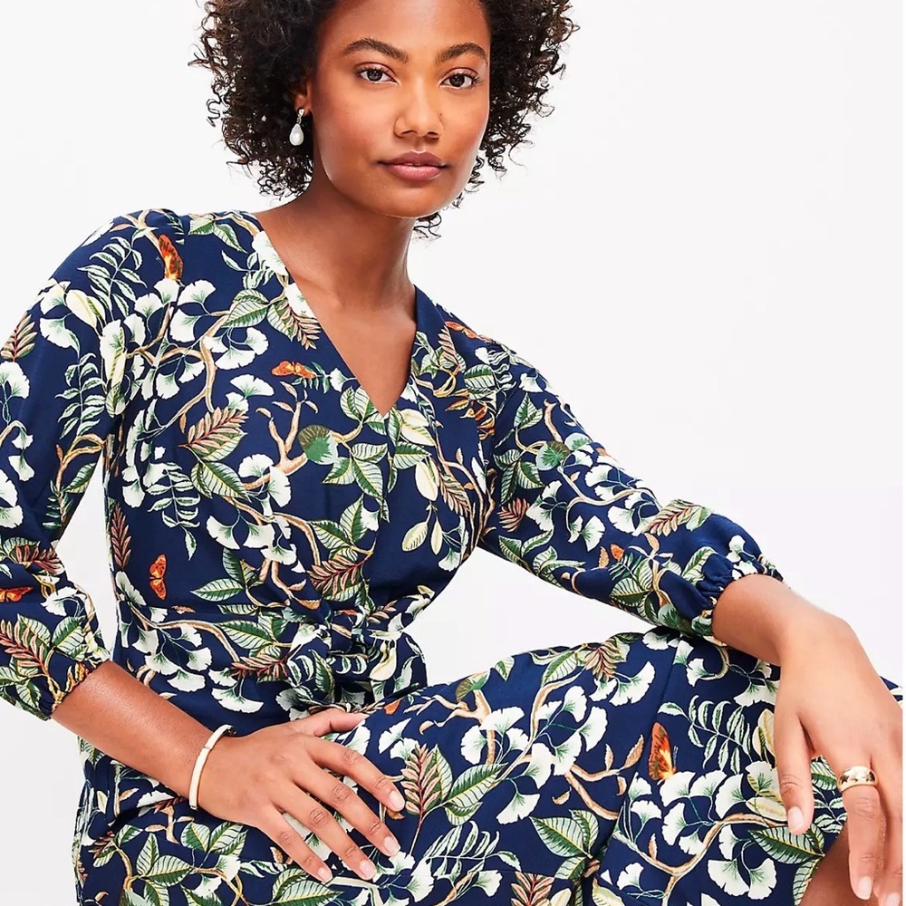 LOFT Blue Floral Midi Dress